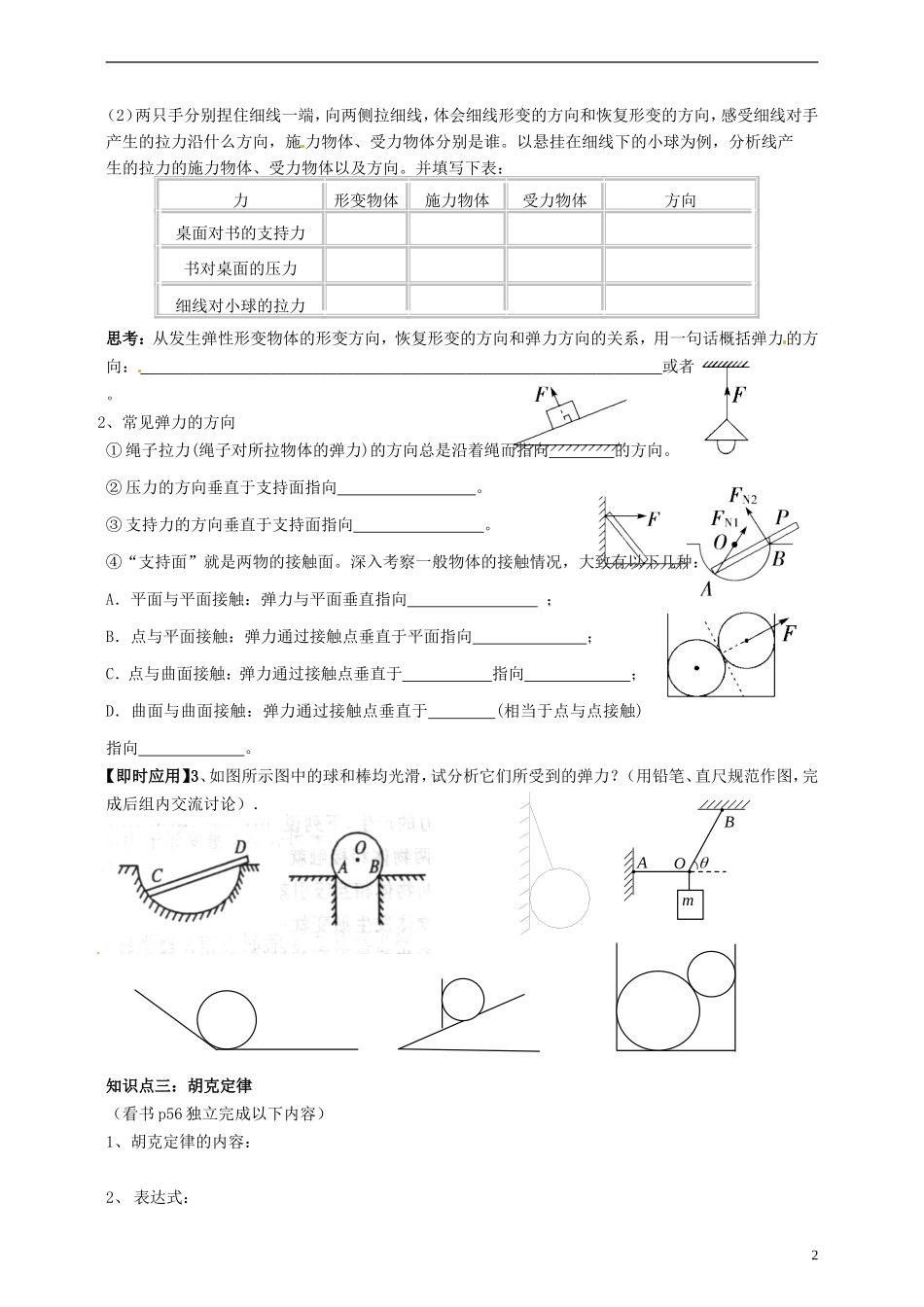 湖南省隆回县万和实验学校高中物理 3.2 弹力学案 新人教版必修1_第2页