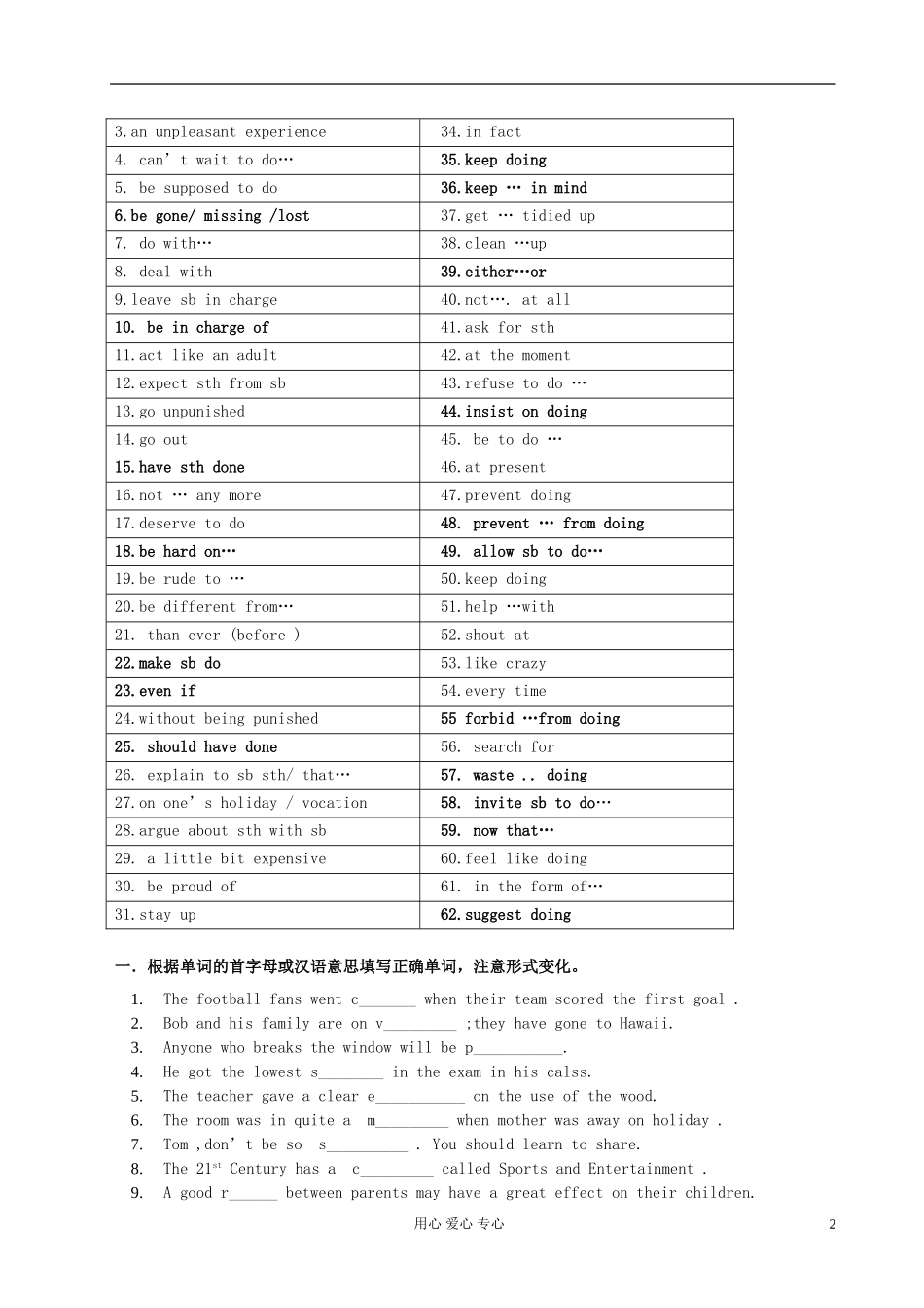 湖南省湘阴四中2011高中英语 Unit2 Growing pains --词汇短语句型学案 新人教必修1_第2页