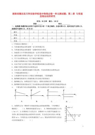 湖南省隆回县万和实验学校高中物理 第二章 匀变速直线运动的研究单元测试题 新人教版必修1