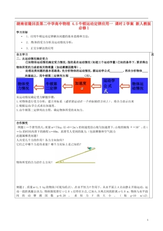 湖南省隆回县第二中学高中物理 4.5牛顿运动定律应用一 课时2学案 新人教版必修1