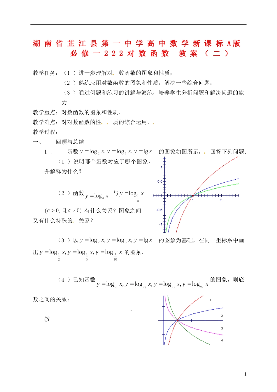 湖南省芷江县第一中学2014高中数学 2 2 2 对数函数教案（二） 新人教A版必修1_第1页