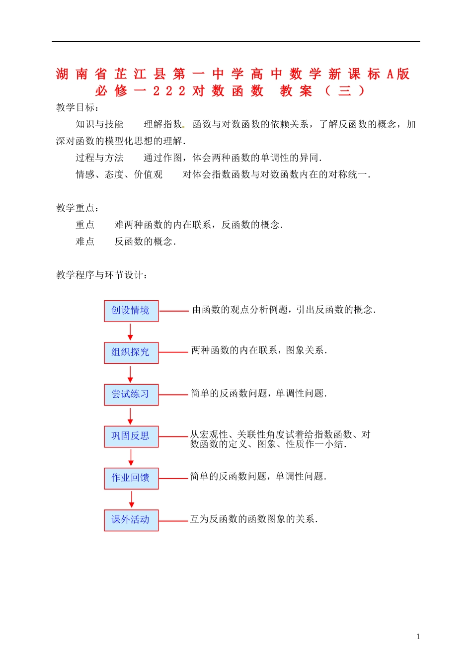 湖南省芷江县第一中学2014高中数学 2 2 2 对数函数教案（三） 新人教A版必修1_第1页