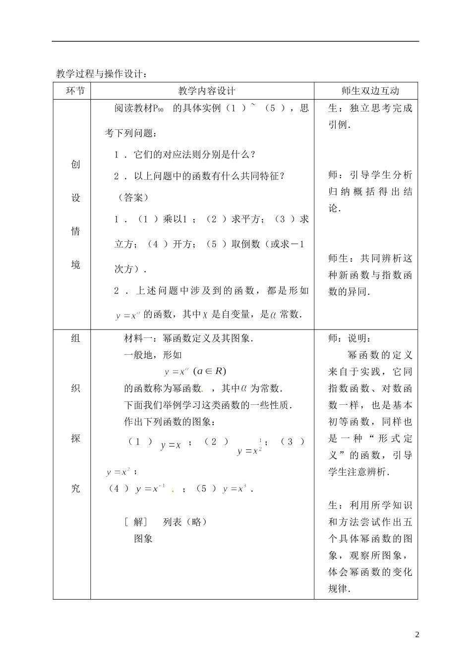 湖南省芷江县第一中学2014高中数学 2 3 幂函数教案 新人教A版必修1_第2页