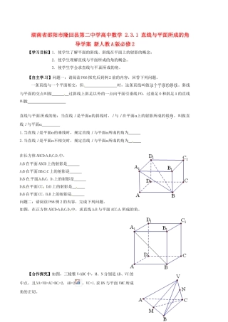 湖南省邵阳市隆回县第二中学高中数学 2.3.1 直线与平面所成的角导学案 新人教A版必修2