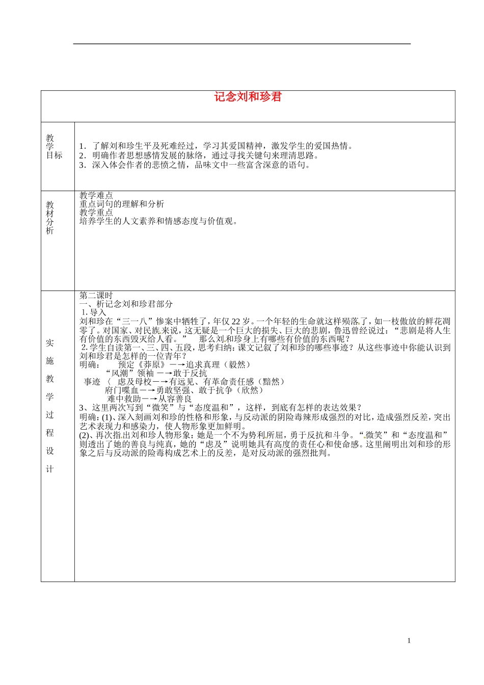 湖南省长沙市美术学校高中语文 7 记念刘和珍君教学案2 新人教版必修1_第1页