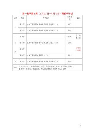 湖南省长沙市一中高中数学 第6周（3月31日—4月4日）周教学计划教案 新人教A版必修4