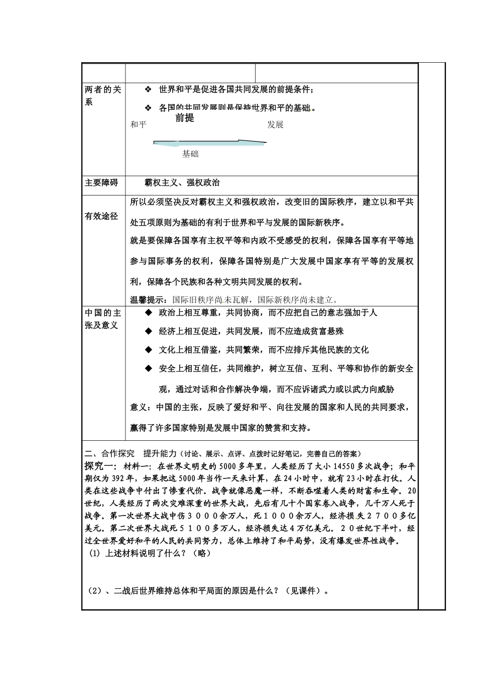 湖南省隆回县高中政治 第九课 维护世界和平 促进共同发展导学案 新人教版必修2_第2页