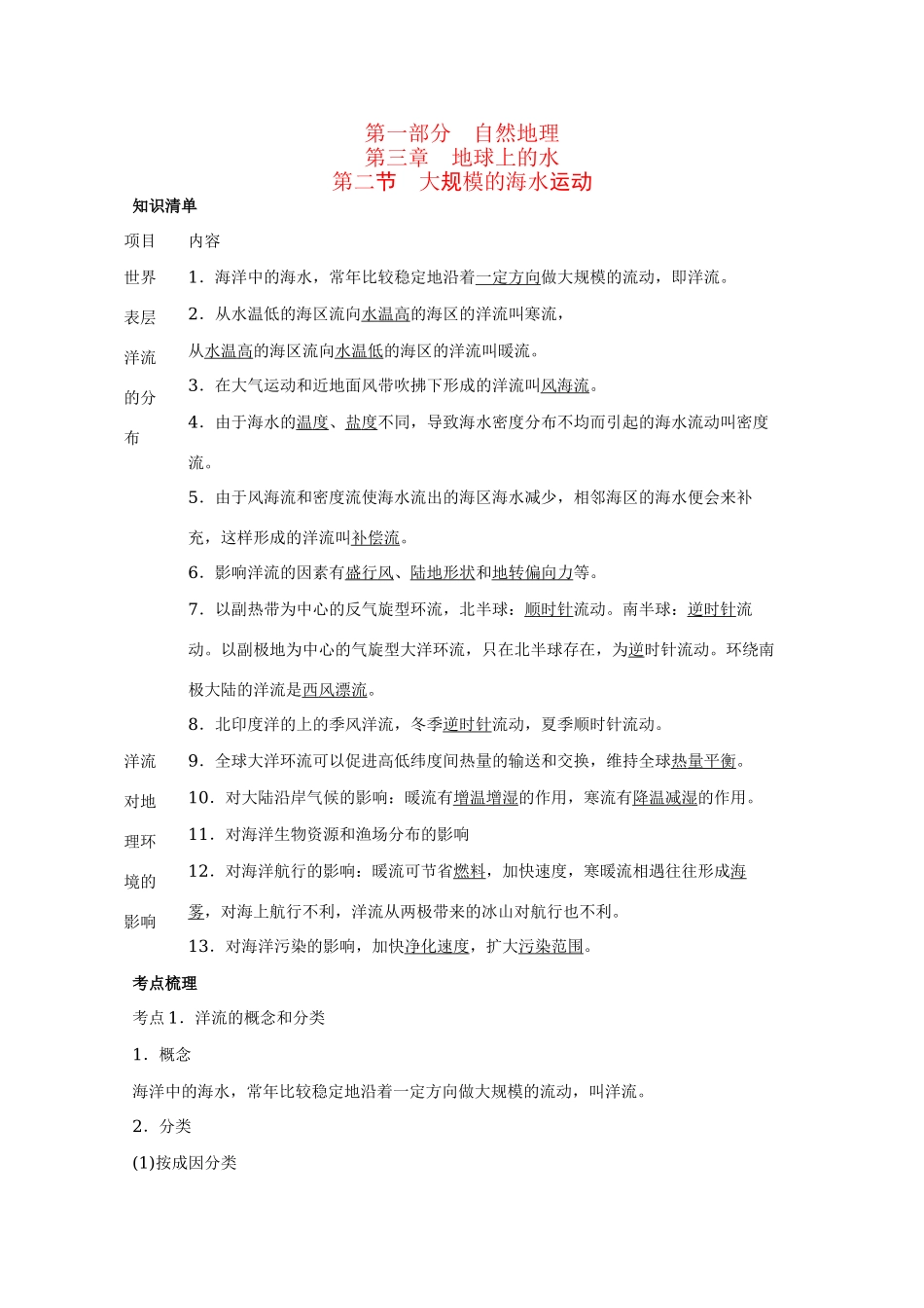 直击2010高考地理复习教学案：3.2大规模的海水运动_第1页