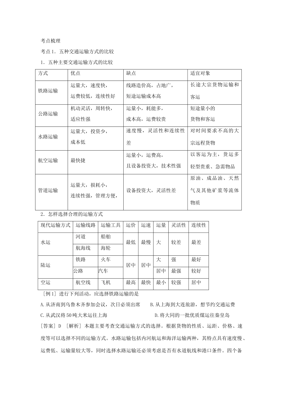 直击2010高考地理复习教学案：10.1交通运输方式的布局_第3页