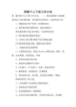 网管个人下周工作计划