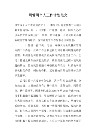网管周个人工作计划范文