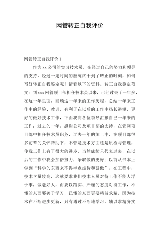 网管转正自我评价