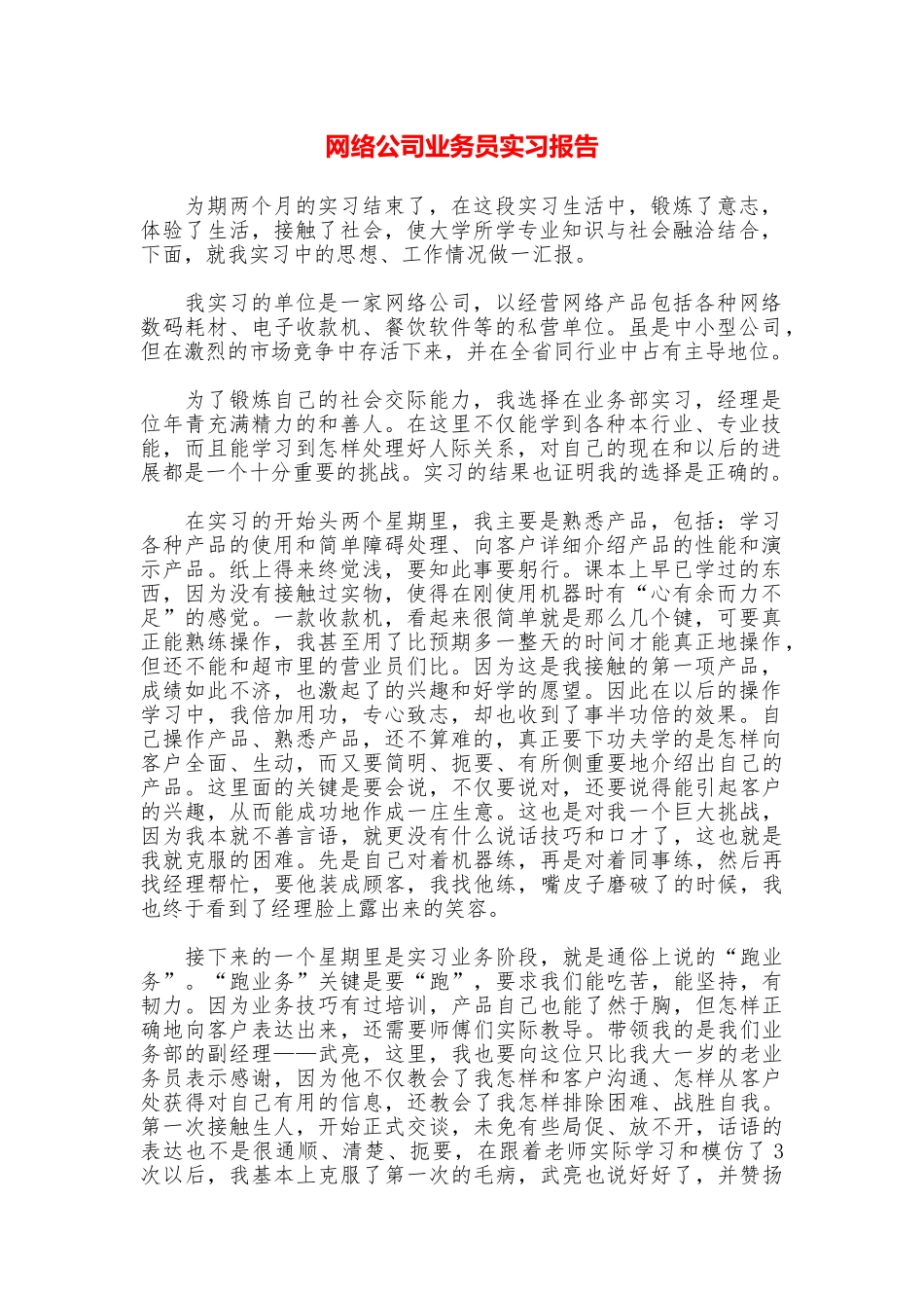 网络公司业务员实习报告_第1页