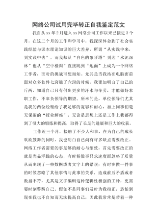 网络公司试用完毕转正自我鉴定范文