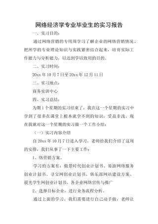 网络经济学专业毕业生的实习报告