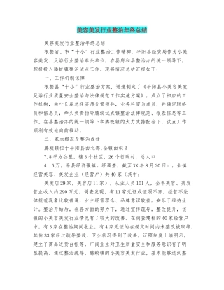 美容美发行业整治年终总结