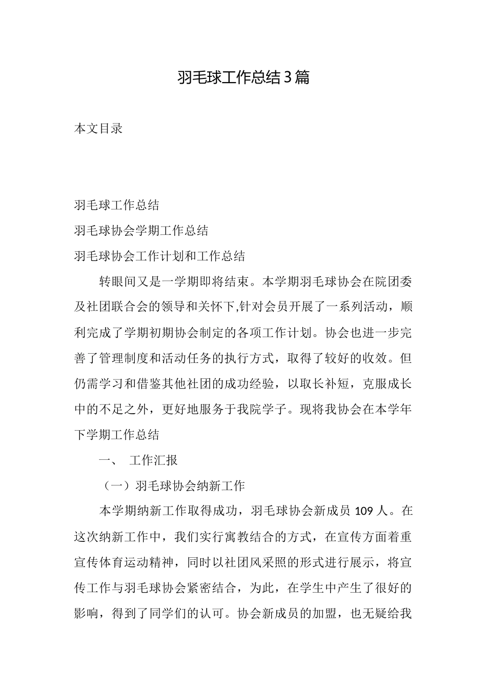 羽毛球工作总结3篇_第1页