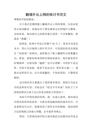 翻墙外出上网的检讨书范文