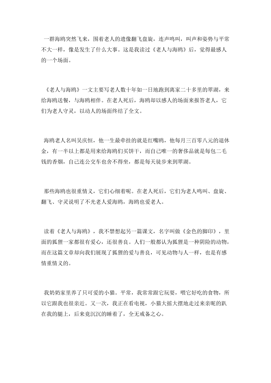 老人与海鸥读书笔记_第2页