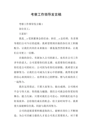 考察工作领导发言稿