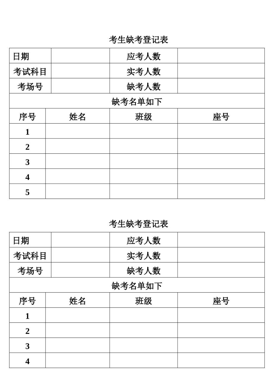 考生缺考登记表_第2页