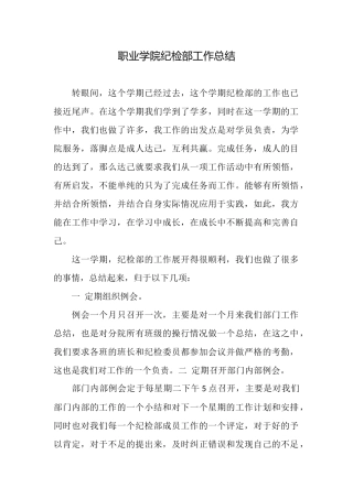 职业学院纪检部工作总结