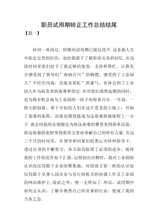 职员试用期转正工作总结结尾