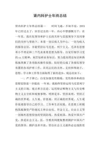 肾内科护士年终总结