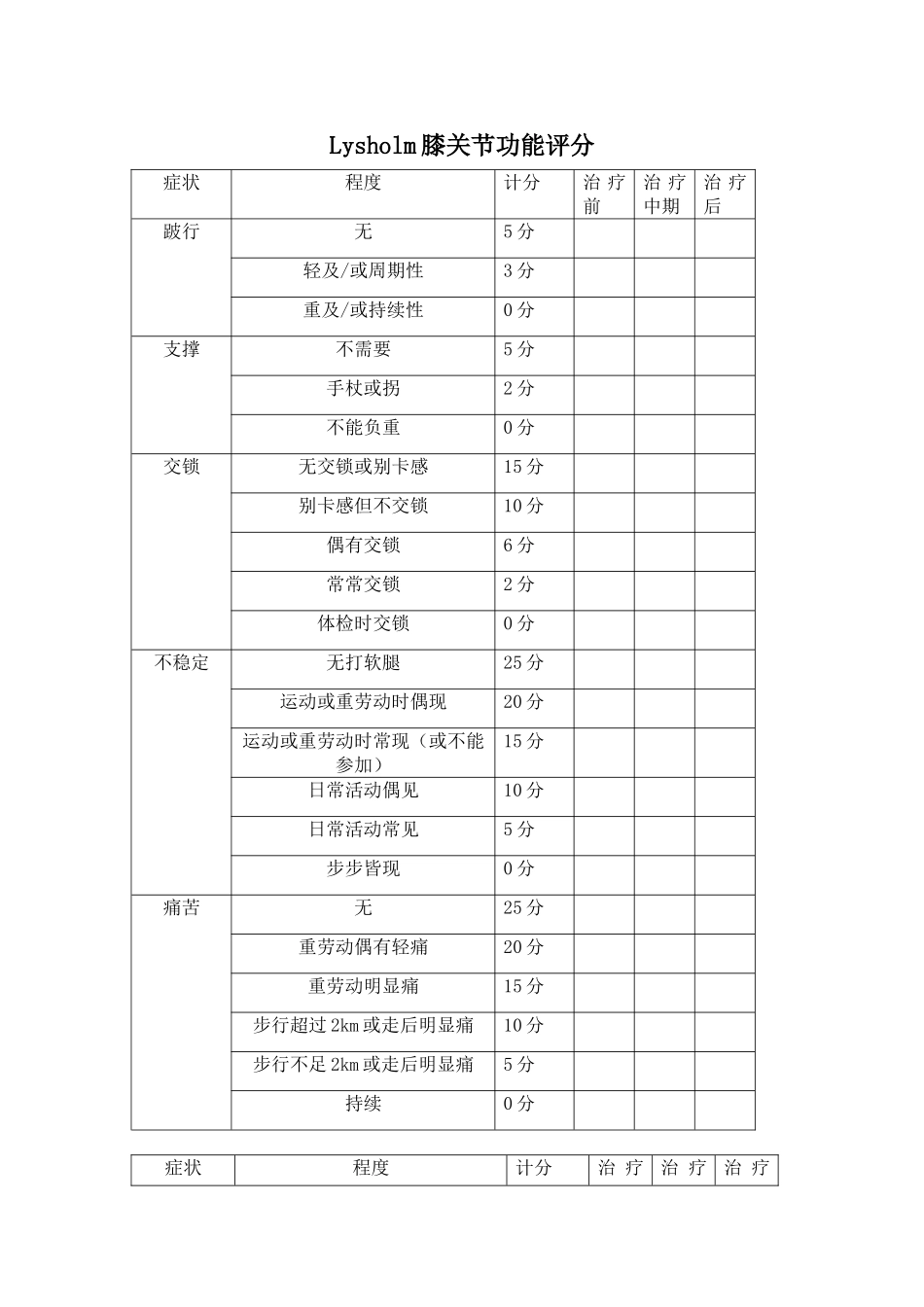 膝关节功能评分表_第1页