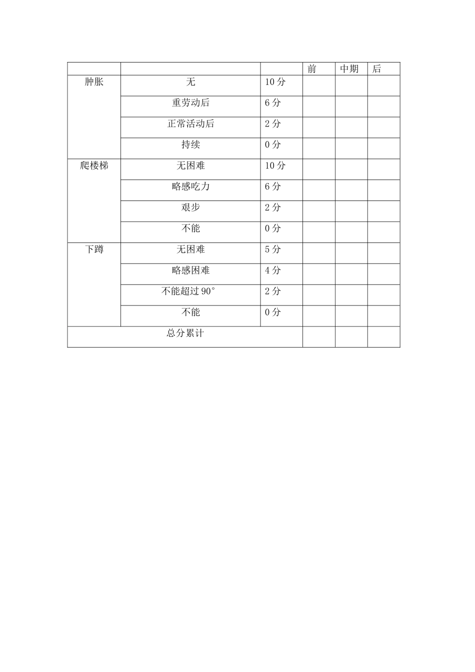 膝关节功能评分表_第2页