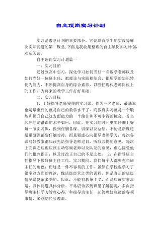 自主顶岗实习计划