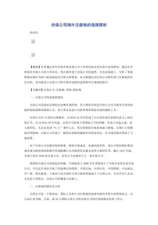 自保公司海外注册地的选择探析