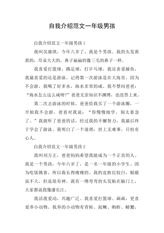 自我介绍范文一年级男孩