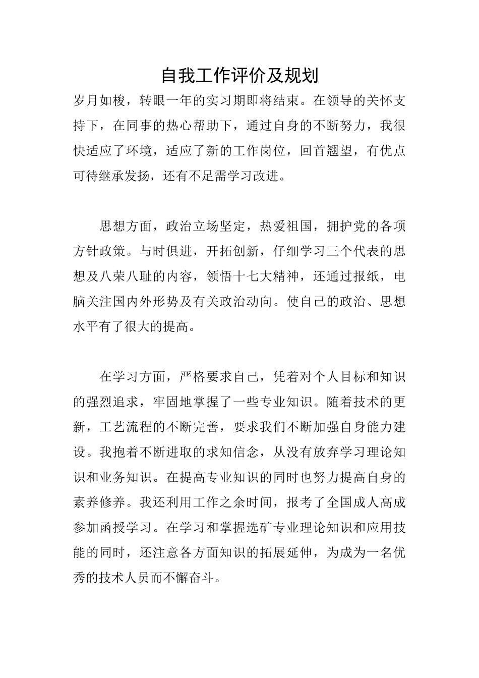 自我工作评价及规划_第1页