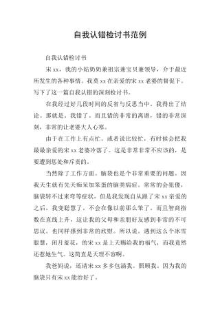 自我认错检讨书范例