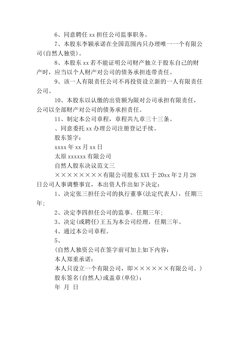 自然人股东决议_第2页