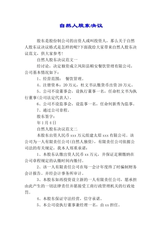自然人股东决议