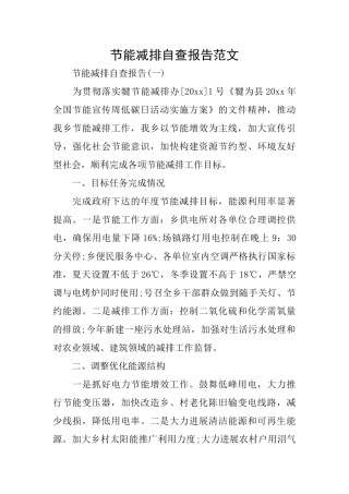 节能减排自查报告范文
