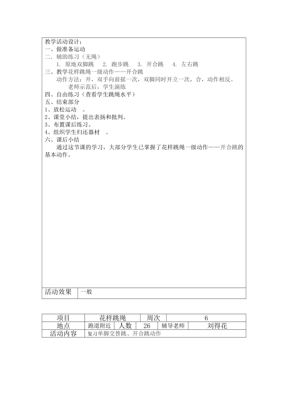 花样跳绳第二课堂备课记录本表_第2页