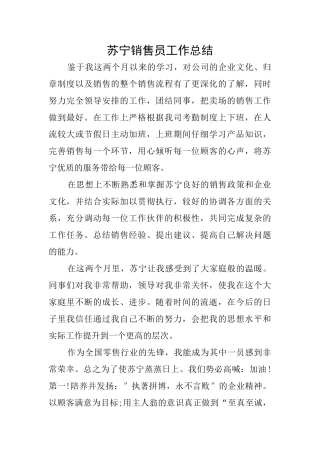 苏宁销售员工作总结