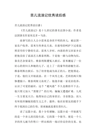 苦儿流浪记优秀读后感