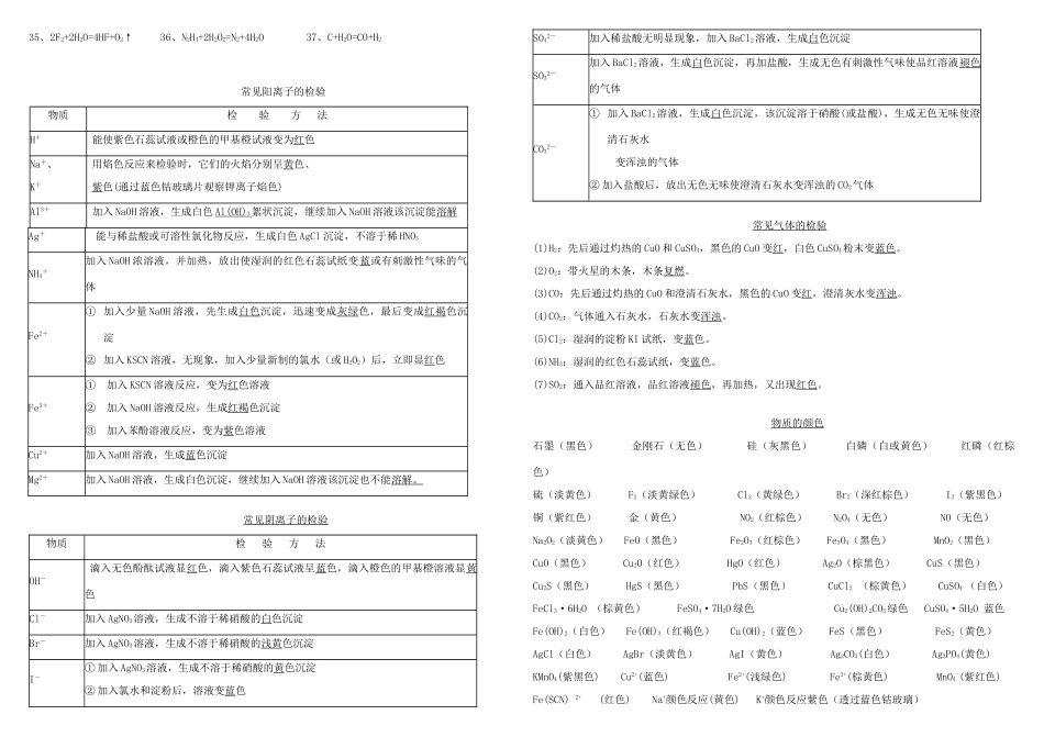 辽宁省本溪市高级中学2014高中化学 第一章 常涉及的主要方程式学案 新人教版必修2_第2页