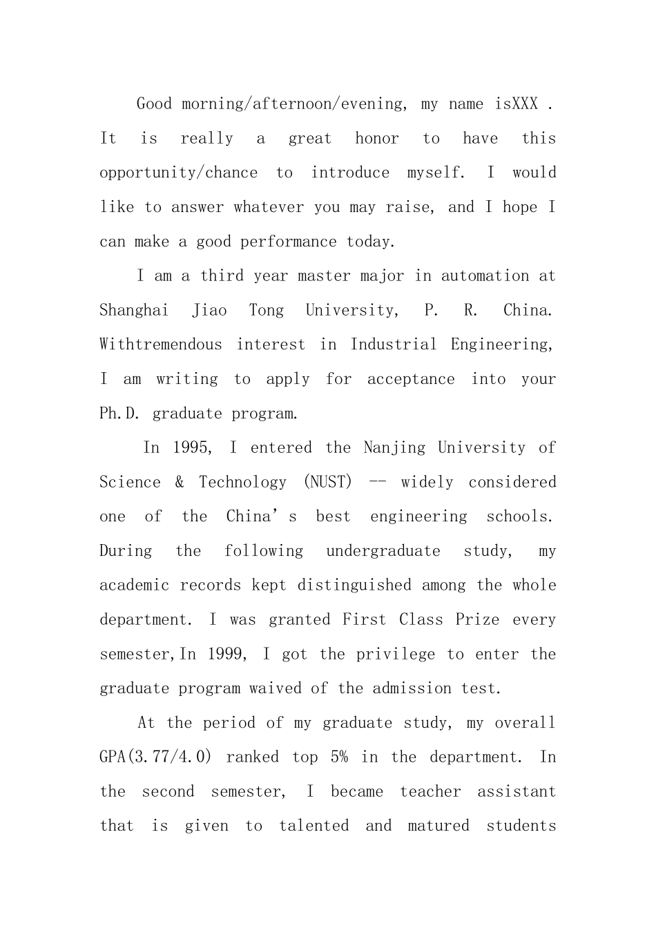 英文自我介绍演讲稿模板_第2页