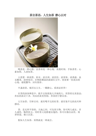 茶言茶语：人生如茶静心以对