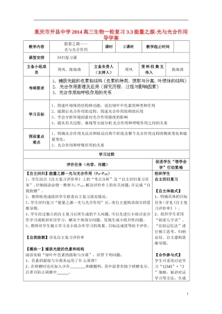 重庆市开县中学2014高三生物一轮复习 3.3能量之源-光与光合作用导学案