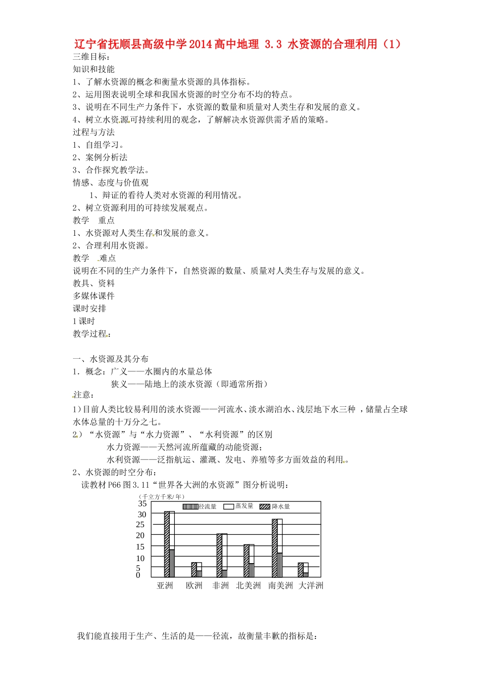 辽宁省抚顺县高级中学2014高中地理 3.3 水资源的合理利用（1）_第1页