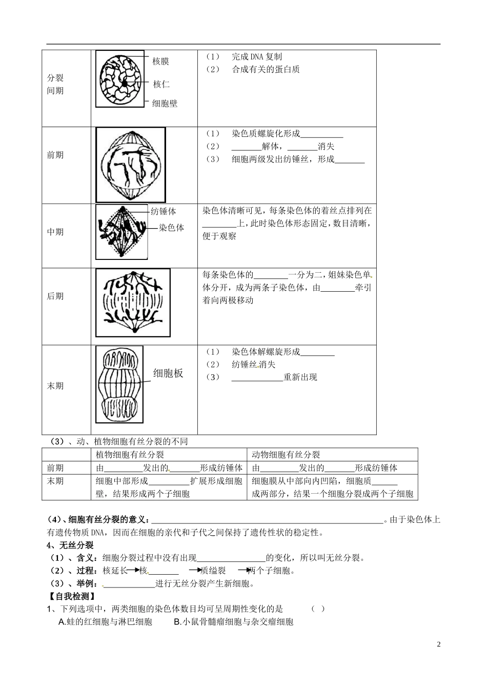 重庆市开县中学2014高三生物一轮复习 4.1细胞分裂评价单1_第2页