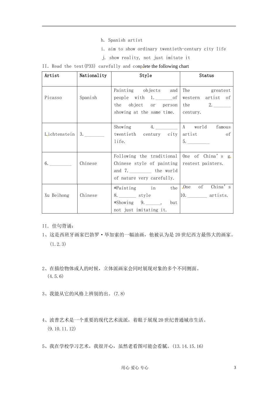 辽宁省大连市第24中学高中英语 Module4 Fine Arts--- Western, Chinese and Pop Arts 必修2_第3页
