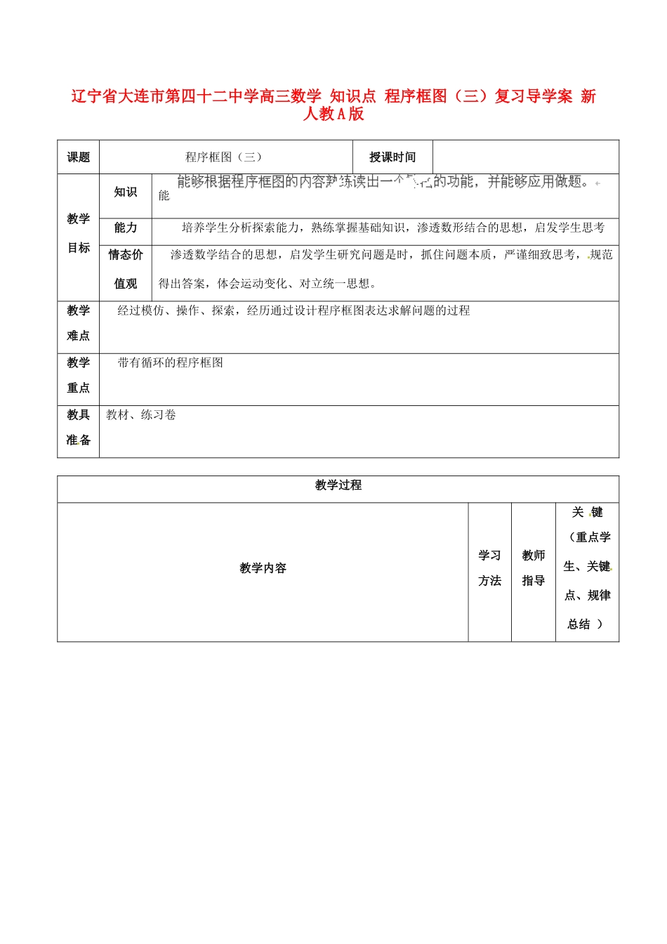 辽宁省大连市第四十二中学高三数学 知识点 程序框图（三）复习导学案 新人教A版_第1页