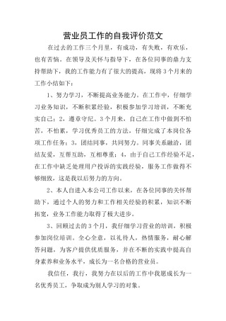 营业员工作的自我评价范文